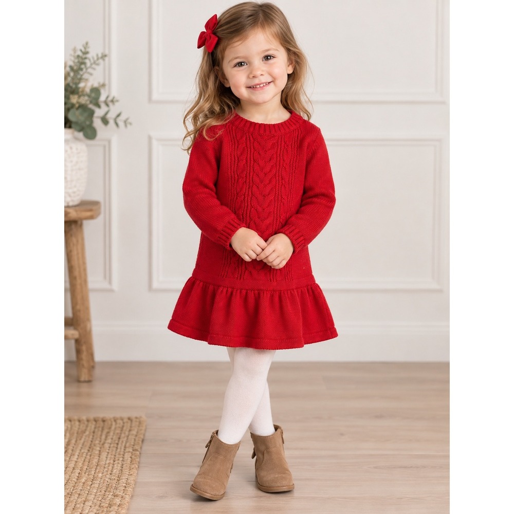 babyGap Red Cable Knit Drop Waist Sweater Dress Kids Size 2 Years Long Sleeve